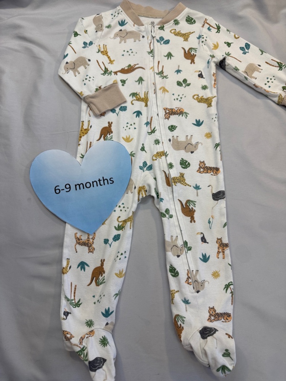 The Honest Company White Safari Animal organic cotton Footie one piece Pajama